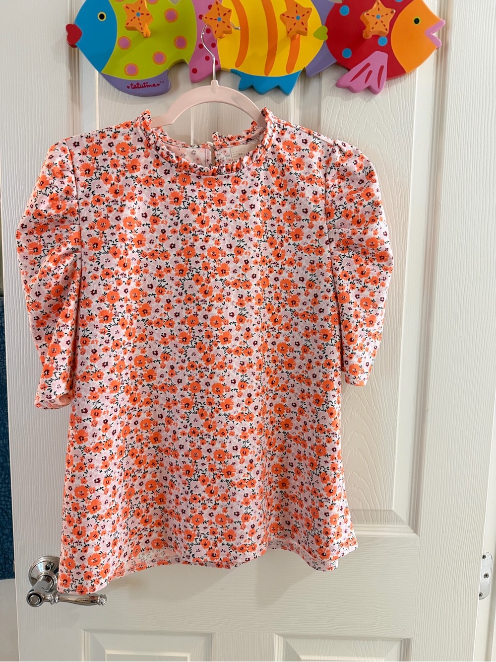 MELLODAY Orange and Pink Floral 3/4 Sleeve Top on White